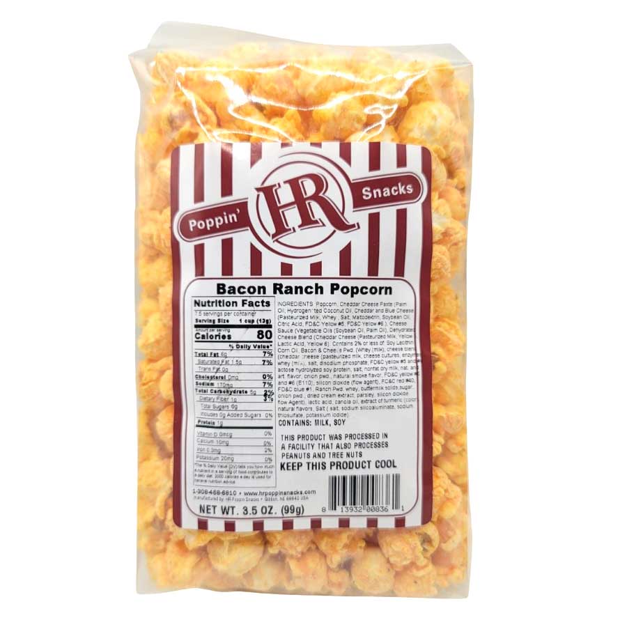 Bacon Ranch Popcorn | Pack of 3 | 3.5 oz | Creamy Ranch With Sizzlin' Bacon | Savory Snack | HR Poppin' Snacks | Made in Gibbon, NE