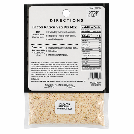 Bacon Ranch Veg Dip Mix package with label on a white background