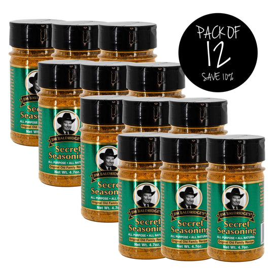 Jim Baldridge Secret Seasoning | Pack of 12 | 4.7 oz. Bottle | Perfect Meat and Vegetable Seasoning | Combination Of 23 Herbs And Spices | Adds Delicious Flavor To Every Dish | Nebraska Seasoning