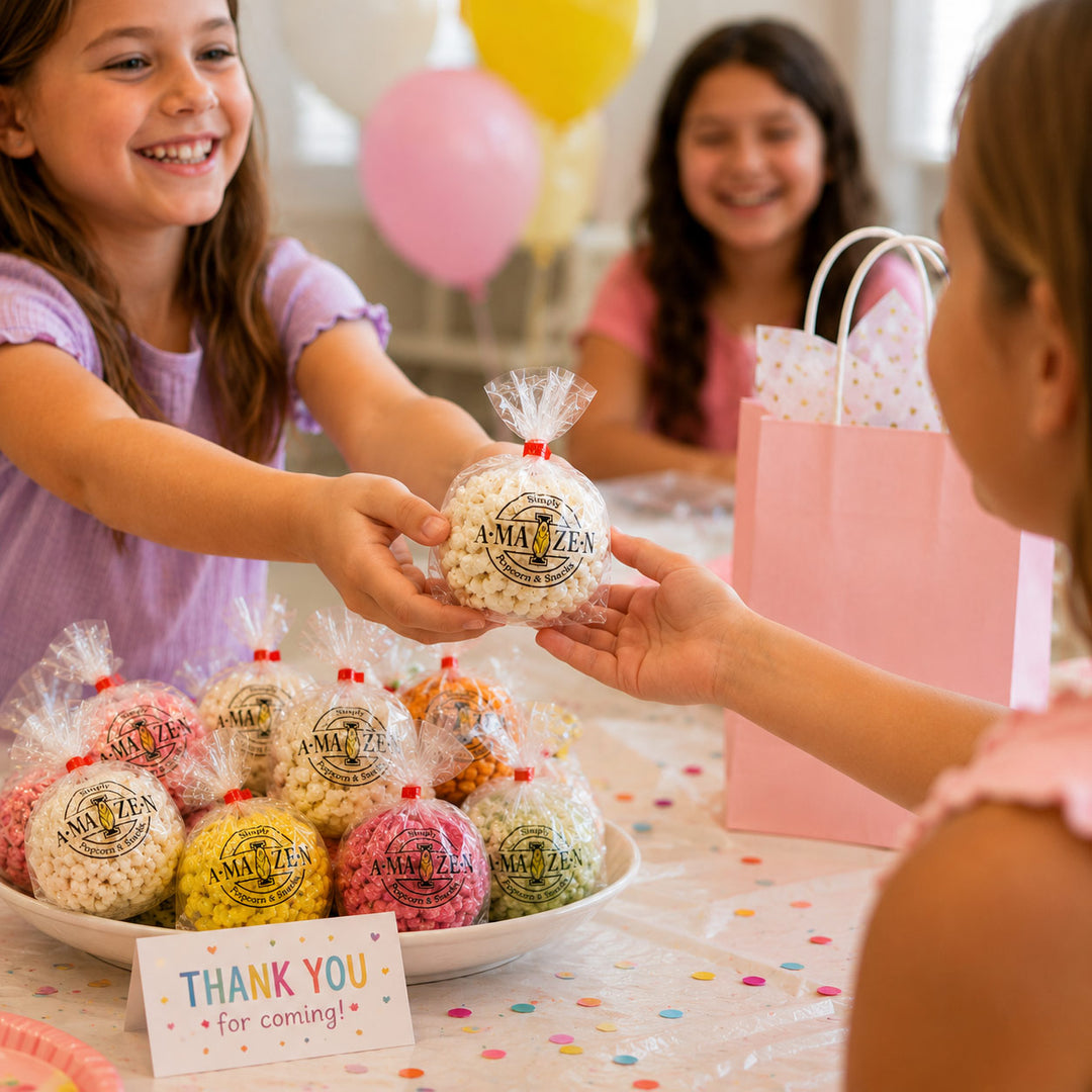 Colored popcorn balls at a party