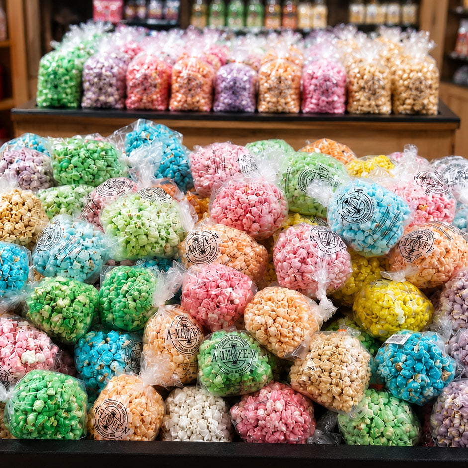 Colored popcorn balls