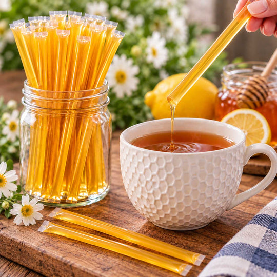 Lance Honey Farm Honey Stick putting honey in tea