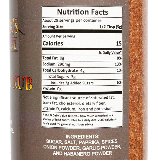 Billy Buck's Smoke House Kinda Spicy Rub nutritional panel