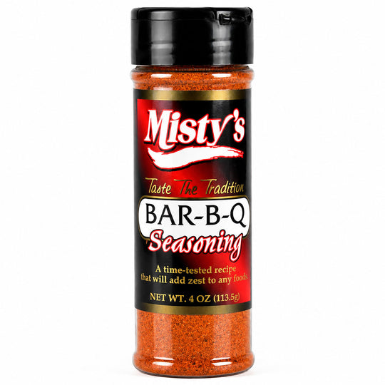 Bottle of Misty's Bar-B-Q Seasoning on a white background