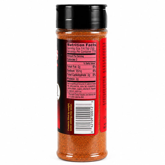 Spice container with nutrition facts label on a white background