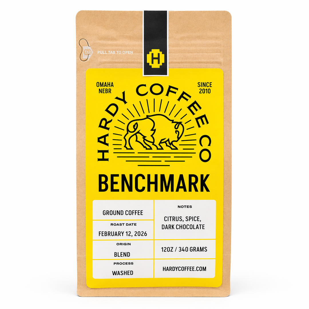 Hardy Coffee Co. Benchmark coffee package on a white background