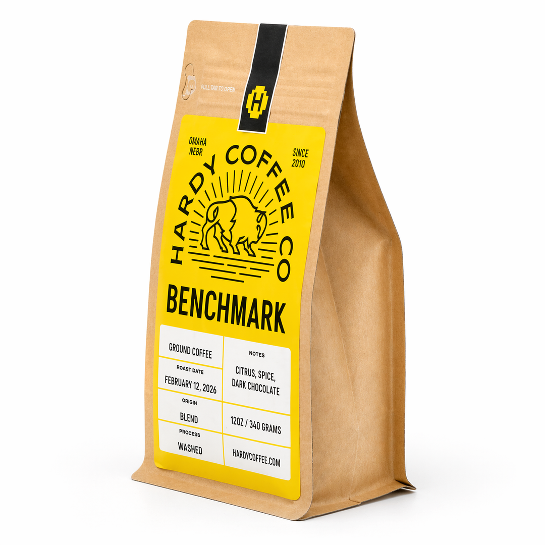 Hardy Coffee Co. Benchmark coffee bag on a white background