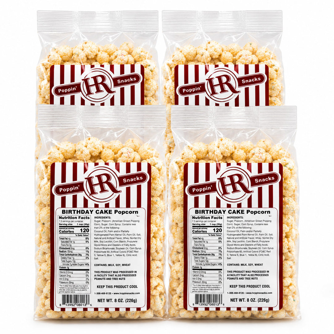 Birthday Cake Popcorn | Pack of 4 | 6.3 oz | HR Poppin' Snacks