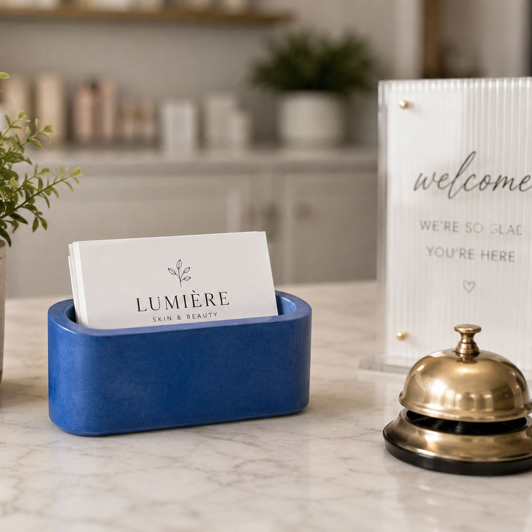 Blue Business Card Holder on front calendar
