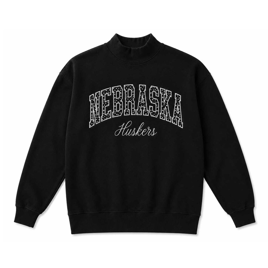 Nebraska Huskers Sewn Appliqué Black Licensed Women's Mock Neck Sweatshirt | Multiple Sizes | H.Flynn Designs