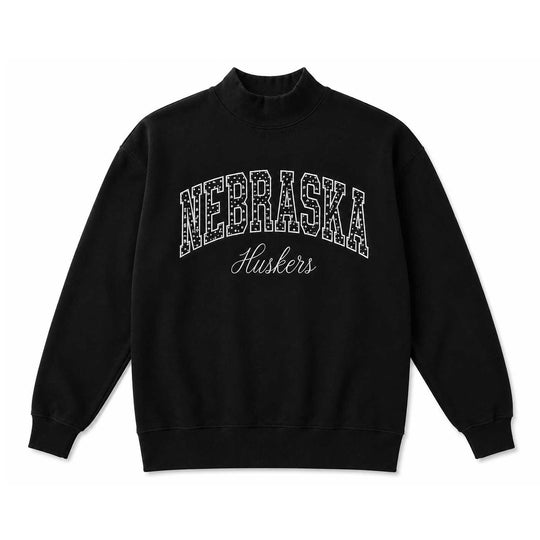 Nebraska Huskers Sewn Appliqué Black Licensed Women's Mock Neck Sweatshirt | Multiple Sizes | H.Flynn Designs