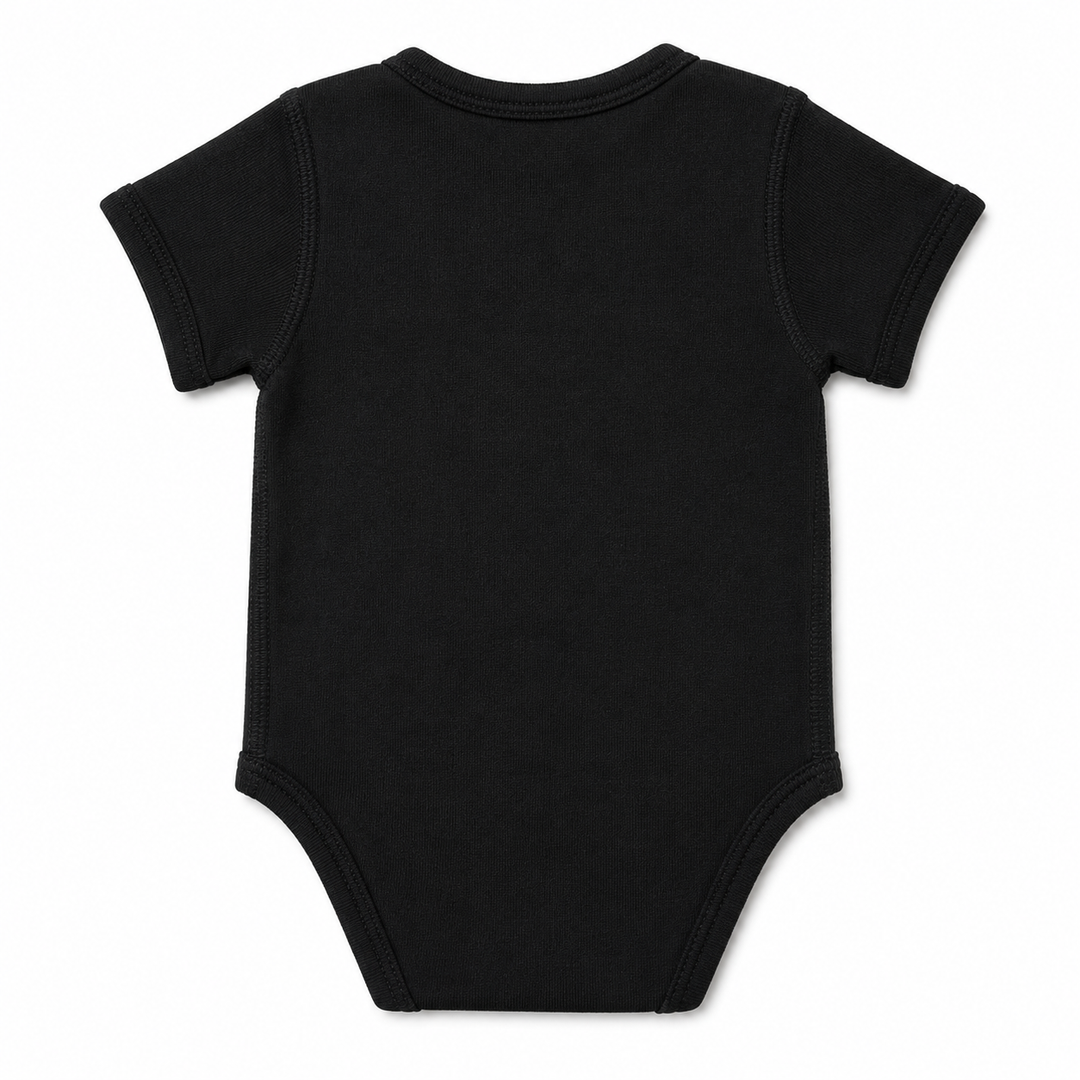 Black baby onesie on a white background