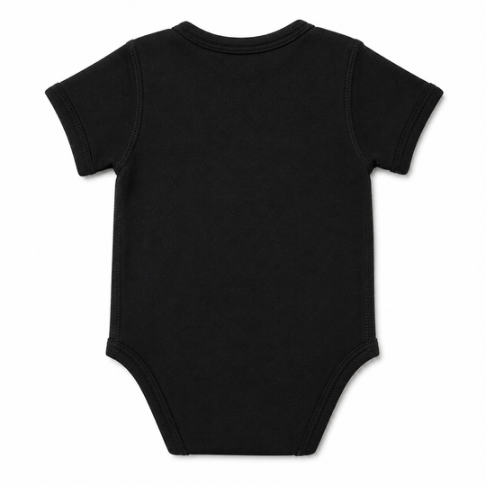 Black baby onesie on a white background