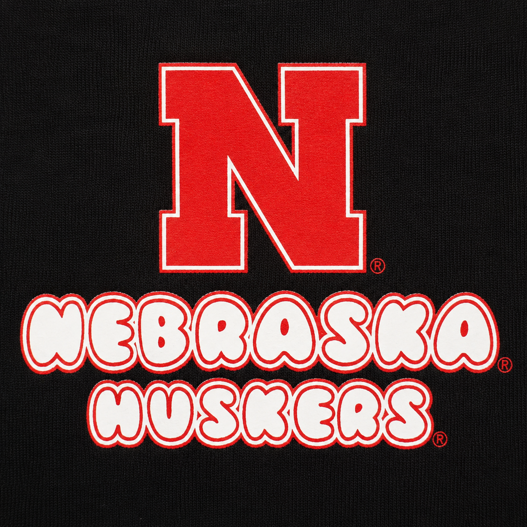 Red 'N' and 'Nebraska Huskers' text on a black background