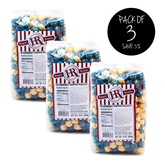 Blueberry Muffin Popcorn | 8 oz. | 3 Pack | Blueberry Flavored Popcorn | Made in Gibbon, NE | HR Poppin' Snacks