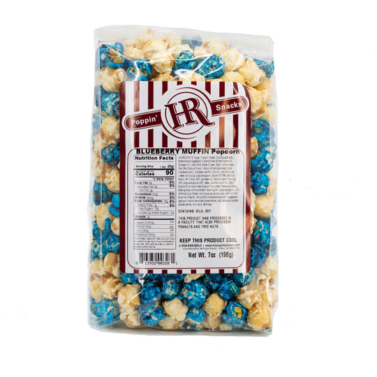 Blueberry Muffin Popcorn | 8 oz. | Sweet & Tangy Blueberry Flavor | Blue & Yellow Popcorn | Made in Gibbon, NE | HR Poppin' Snacks