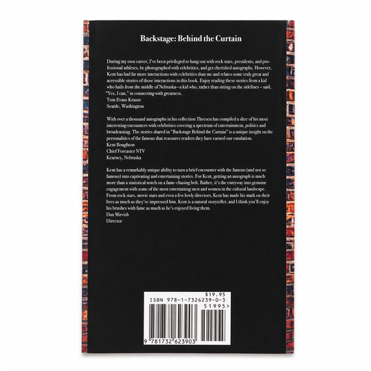 Back cover of a book with text and a barcode on a black background
