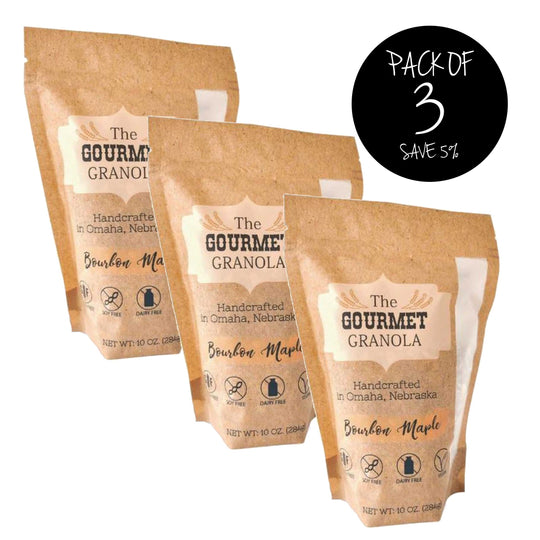 Bourbon Maple Granola | Pack of 3 | 12 oz. Bag | Gluten, Dairy, Soy Free | Vegan | Made in Omaha, NE | The Gourmet Granola