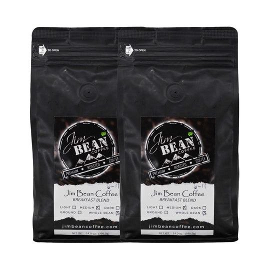 Breakfast Blend Medium Roast Whole Bean Coffee | Pack of 2 | 14 oz | Jim Bean Coffee