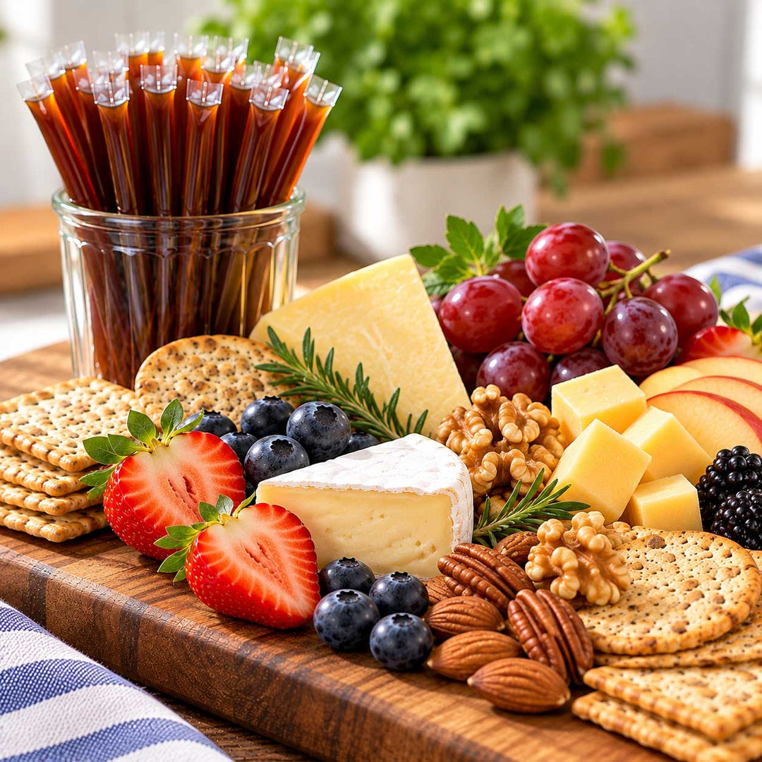 Buckwheat honey sticks with charcuterie board