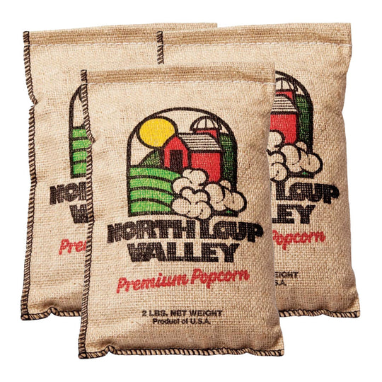 Yellow Un-Popped Popcorn Kernels in Burlap Bag | Pack of 3 | 2 lb | Non-GMO | Popcorn County USA | North Loup Valley