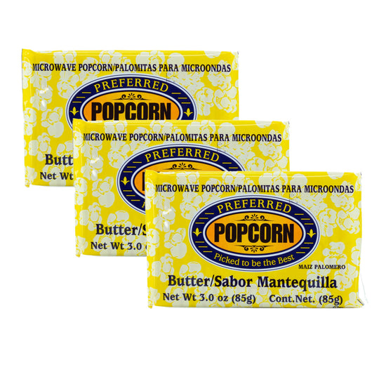 Butter Flavored Microwave Popcorn | Pack of 3 | 3 oz | Preferred Popcorn