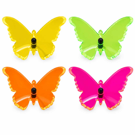 four garden butteflies in red, orange, yellow and green