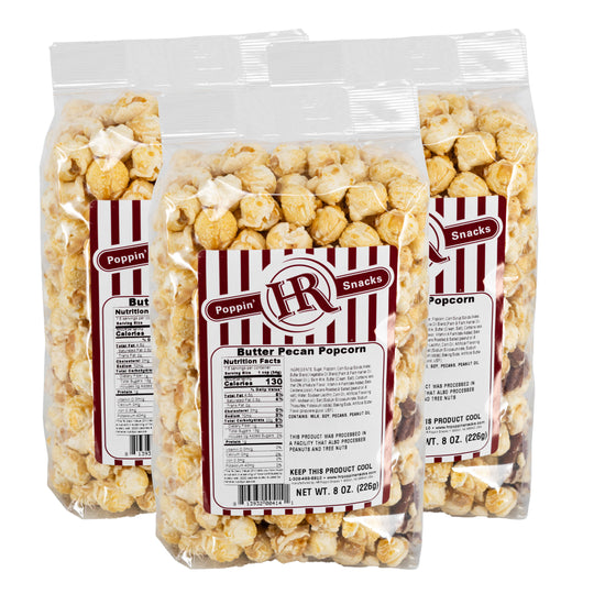Butter Pecan Popcorn | Pack of 3 | 8 oz | HR Poppin' Snacks