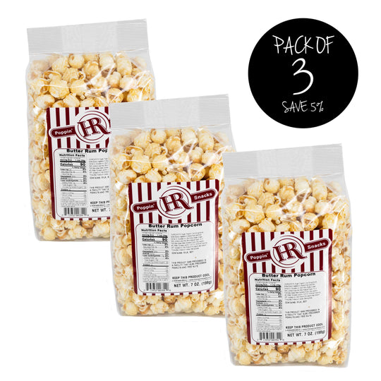 Butter Rum Popcorn | 8 oz. | Pack of 3 | Rich, Indulgent Flavor | Just Like The Candy | Movie Night | Made in Gibbon, NE | HR Poppin' Snacks