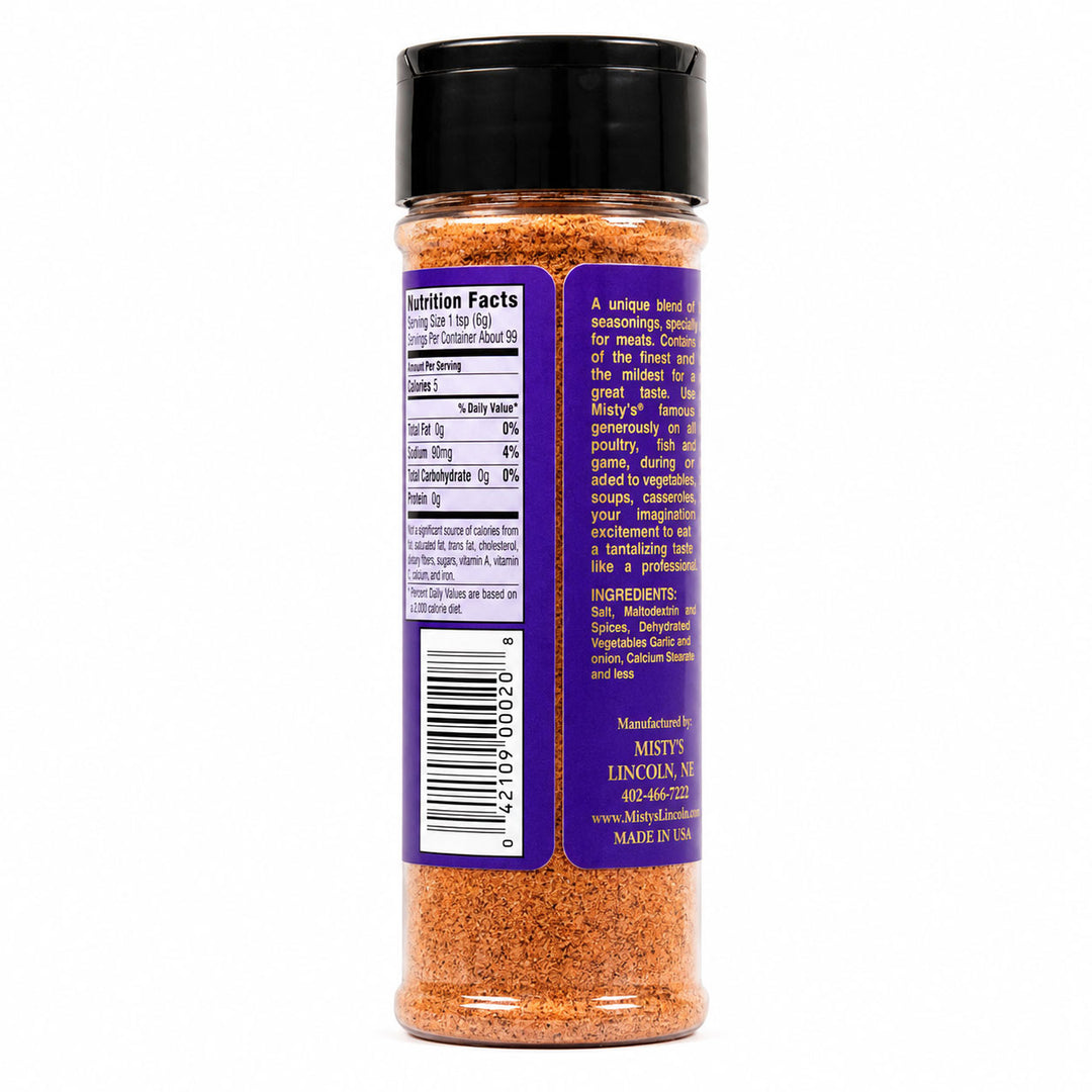 Spice jar with a purple label on a white background