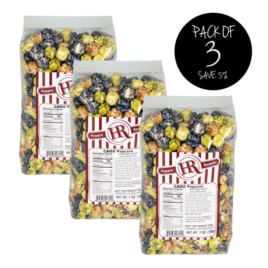 Camo Popcorn | 8 oz. | Pack of 3 | Rich, Indulgent Flavor | Just Like The Candy | Movie Night | Made in Gibbon, NE | HR Poppin' Snacks