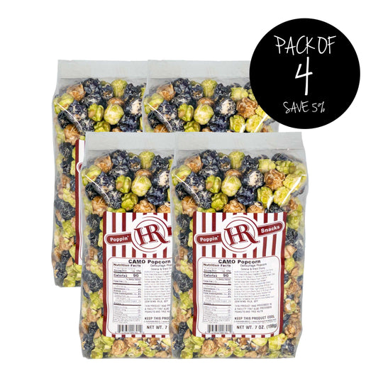 Camo Popcorn | 8 oz. | Pack of 4 | Rich, Indulgent Flavor | Just Like The Candy | Movie Night | Made in Gibbon, NE | HR Poppin' Snacks