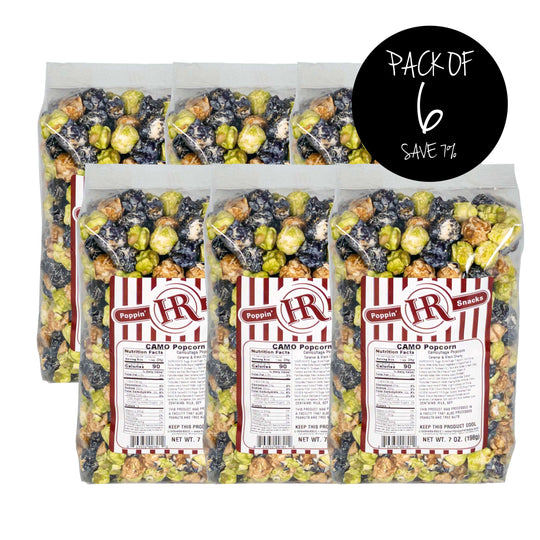 Camo Popcorn | 8 oz. | Pack of 6 | Rich, Indulgent Flavor | Just Like The Candy | Movie Night | Made in Gibbon, NE | HR Poppin' Snacks