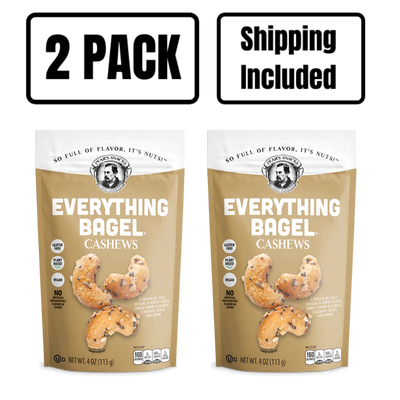 Everything Bagel Cashews | 4 oz. | Savory Onion & Garlic Flavor | Cashew, Caraway, & Sesame Seed Blend | Perfect Snack | High Protein | Vegan & Gluten Free | 2 Pack | Shipping Included