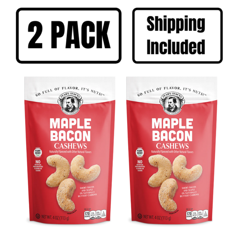 Maple Bacon Cashews | 4 oz. | Award-Winning | Sweet & Salty | Maple, Bacon, & Buttery Cashew Medley | High Protein | Plant-Based | 2 Pack | Shipping Included