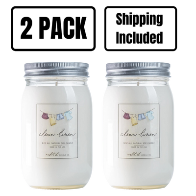 Clean Linen Candle | Market Street Candle Co | 16 oz. | Fresh Smelling Candle | Fills Living Area With Delightful Aromas | Long Lasting Wick | All Natural Soy Wax With Essential Oil Blend | 2 Pack | Shipping Included