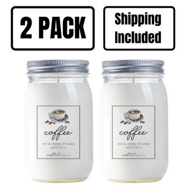 Coffee Candle | 16 oz. | Market Street Candle Co | Rich, Creamy Coffee Scented Candle | Freshly Roasted Coffee Beans, Cocoa, & Vanilla | Comforting Aromas | All Natural Soy Wax | Nebraska Candle | Carefully Crafted | 2 Pack | Shipping Included