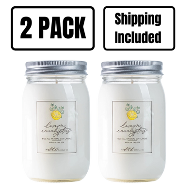 Lemon Eucalyptus Candle | Market Street Candle Co | 16 oz. | Burst Of Lemon, Eucalyptus, Orange, Spearmint, Parsley, & Sage | All Natural | Vegan | Essential Oil Based | 2 Pack | Shipping Included