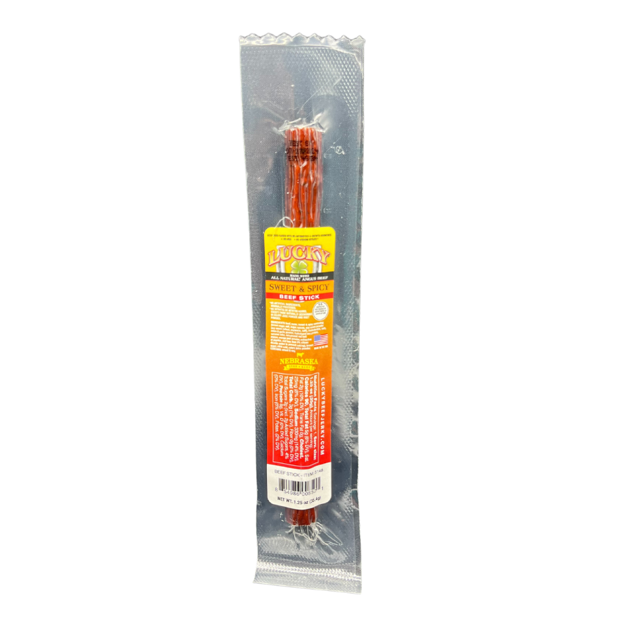 Sweet & Spicy Beef Stick | 1.25 oz. | Mouthwatering Teriyaki & Red Pepper Combination | Lean, Premium, All Natural Angus Beef | Cooked To Tender Perfection | Easy, Quick On-The-Go Snack | Nebraska Beef