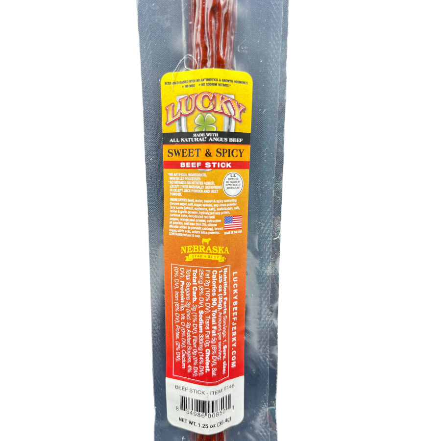 Sweet & Spicy Beef Stick | 1.25 oz. | Tender Beef Jerky Coated In Savory Teriyaki & Red Pepper Flakes | Cooked To Perfection | Easy, Quick On-The-Go Snack | High Protein | Nebraska Beef | 6 Pack | Shipping Included