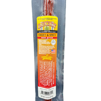 Sweet & Spicy Beef Stick | 1.25 oz. | Tender Beef Jerky Coated In Savory Teriyaki & Red Pepper Flakes | Cooked To Perfection | Easy, Quick On-The-Go Snack | High Protein | Nebraska Beef | 6 Pack | Shipping Included