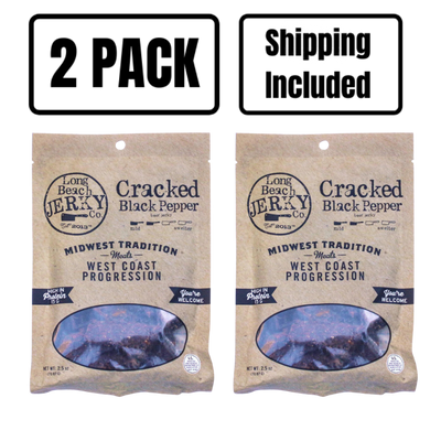 Beef Jerky | 2.5 oz. | Cracked Black Pepper Flavor | Good Source Of Protein | Robust Flavor Everyone Loves | Nebraska Beef Jerky | Made with Tender Beef Cuts | Cooked To Perfection | On The Go Snack | 2 Pack | Shipping Included