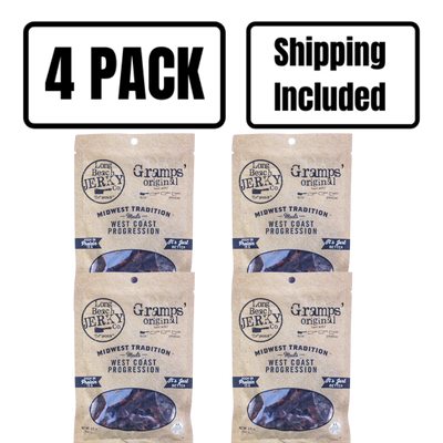 Beef Jerky | 2.5 oz. | Gramps Original Flavor | Rich Protein Source | Juicy Rush Of Bold Flavor | Cooked To Perfection | Nebraska Beef Jerky | Made With High Quality Beef | Perfect Snack For On-The-Go | Healthy Snack | 4 Pack | Shipping Included