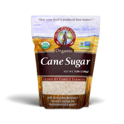 One 5 lb. Bag Of Organic Cane Sugar On A White Background