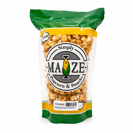 Caramel Popcorn in green and yellow bag