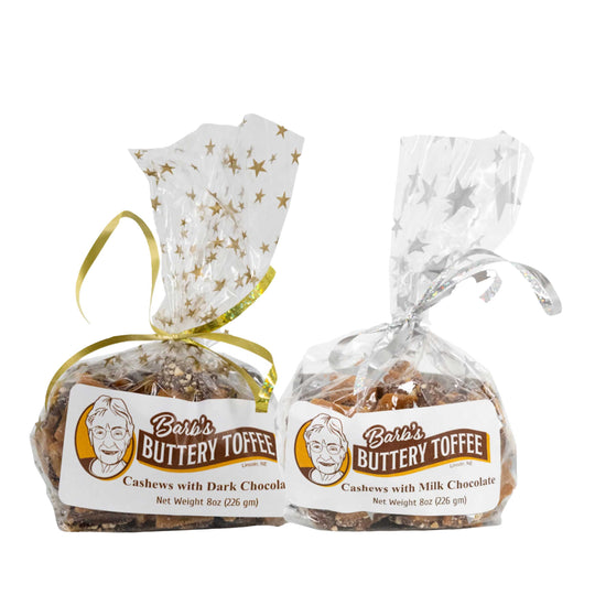 Homemade Cashew Toffee Bundle | 8 oz | Milk and Dark Chocolate | Barb's Buttery Toffee