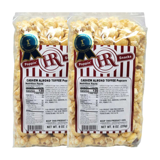 Cashew Almond Toffee Popcorn | Pack of 2 | 8 oz | HR Poppin' Snacks