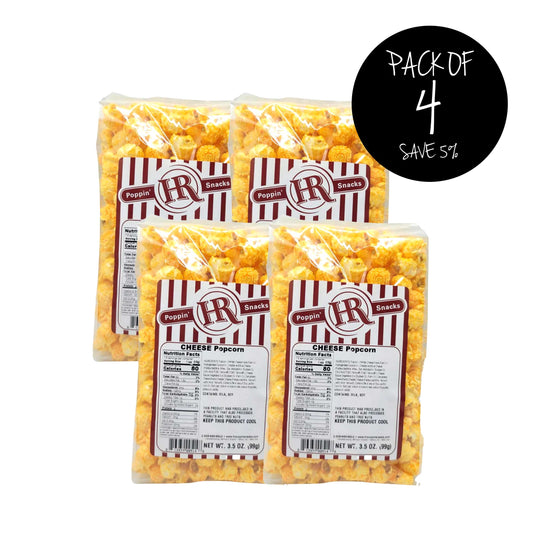 Cheese Popcorn | Pack of 4 | 3.5 oz. | Rich, Cheddar Flavor | Gourmet Cheese Popcorn | Savory Snack | Made in Gibbon, NE | HR Poppin' Snacks