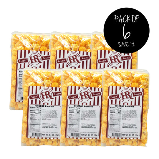 Cheese Popcorn | Pack of 6 | 3.5 oz. | Rich, Cheddar Flavor | Gourmet Cheese Popcorn | Savory Snack | Made in Gibbon, NE | HR Poppin' Snacks