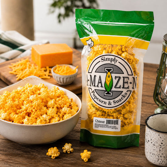 cheese popcorn on table next to bowl of popcorn
